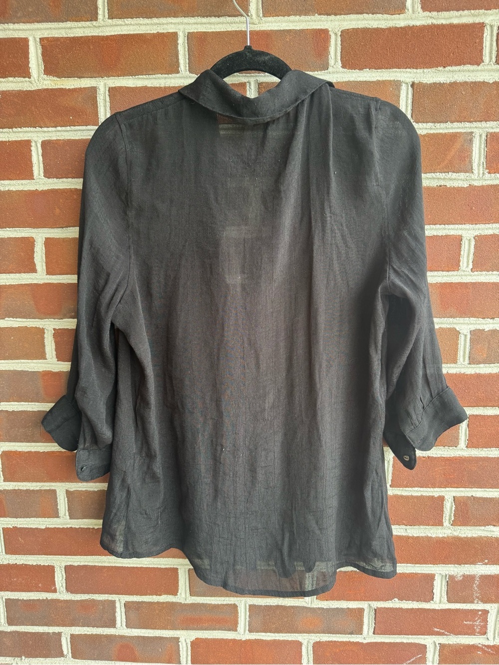 Fever Black Sheer Viscous Blend Summer Button Down Top L - Picture 9 of 10